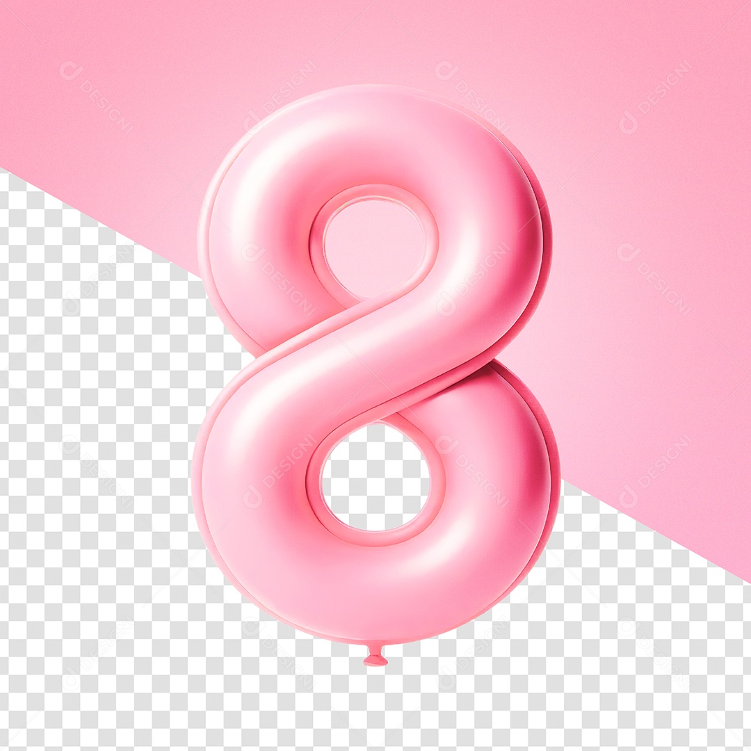 Balão 8 Rosa Elemento 3D de Dia da Mulher para Composição PSD