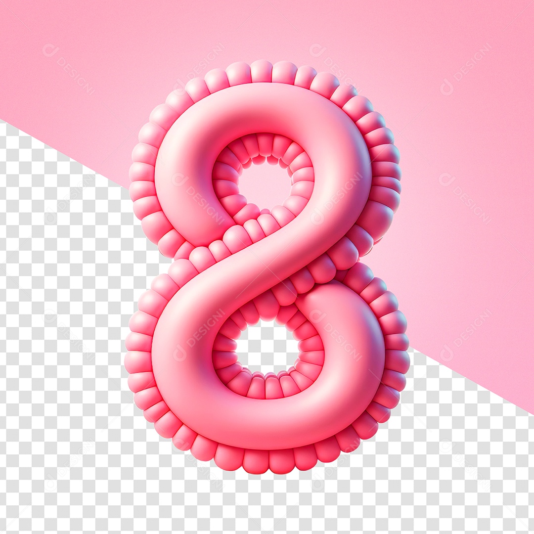 Número 8 Rosa Elemento 3D para Composição PSD