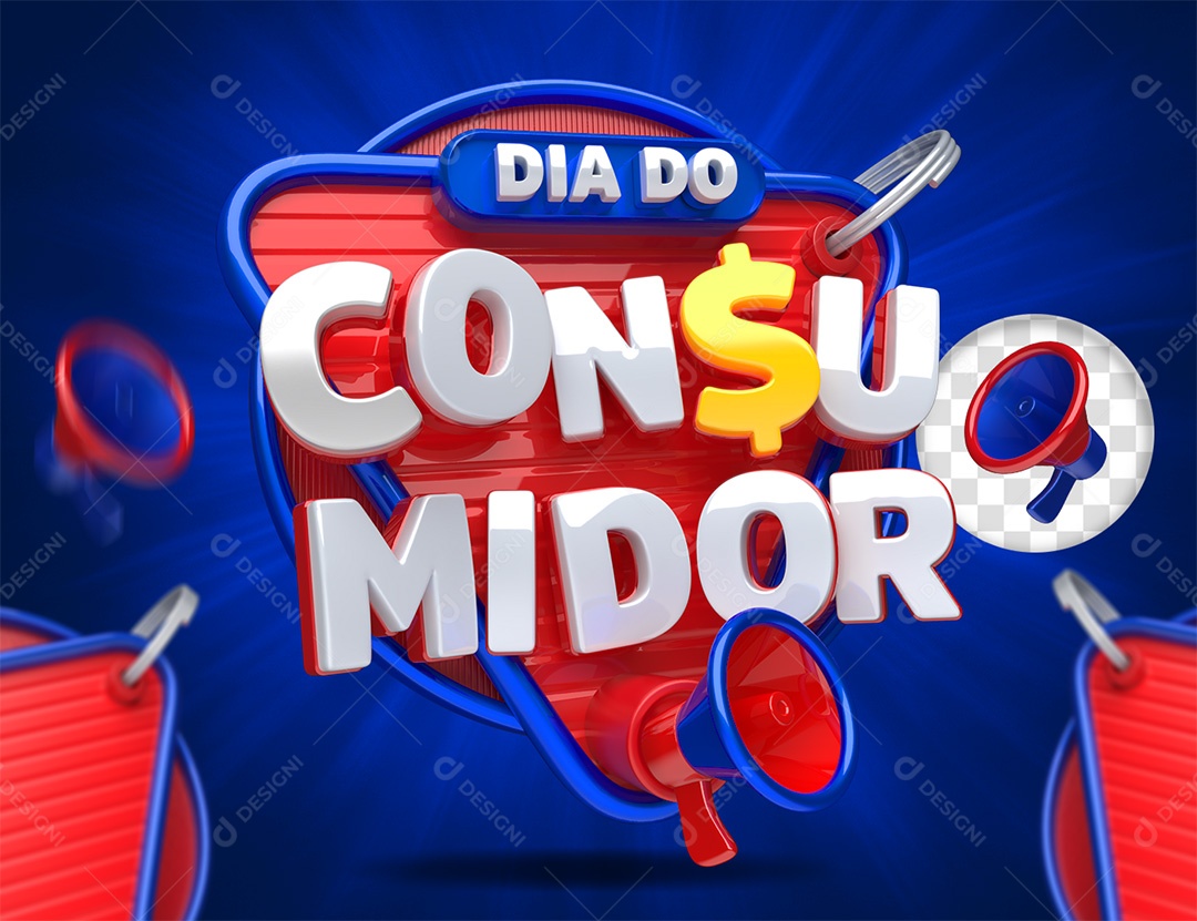 Dia do Consumidor Selo 3D Vermelho Branco e Azul para Composição SD