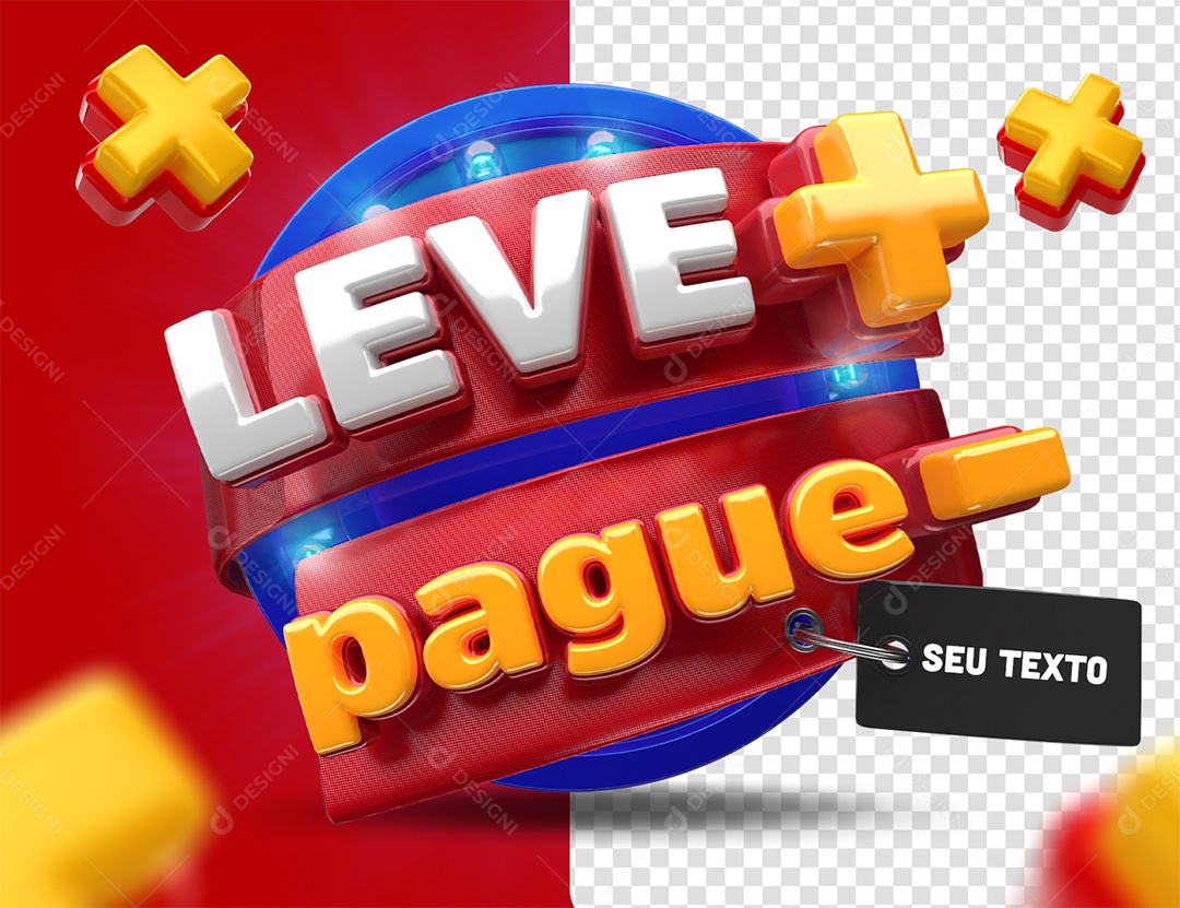 Leve mais Pague menos Selo 3D Vermelho azul e amarelo para Composição PSD