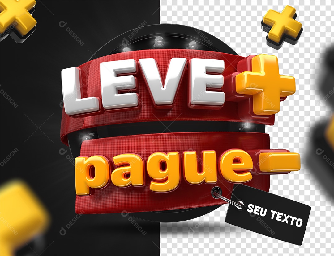 Selo 3D Leve mais Pague menos Vermelho preto e amarelo para Composição PSD
