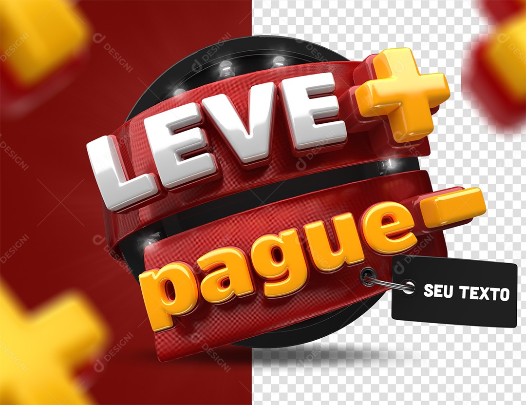 Leve mais Pague menos Selo 3D Vermelho preto e amarelo para Composição PSD
