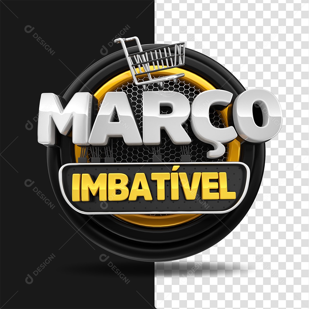 Março Imbatível Selo 3D Preto cinza e Amarelo para Composição PSD
