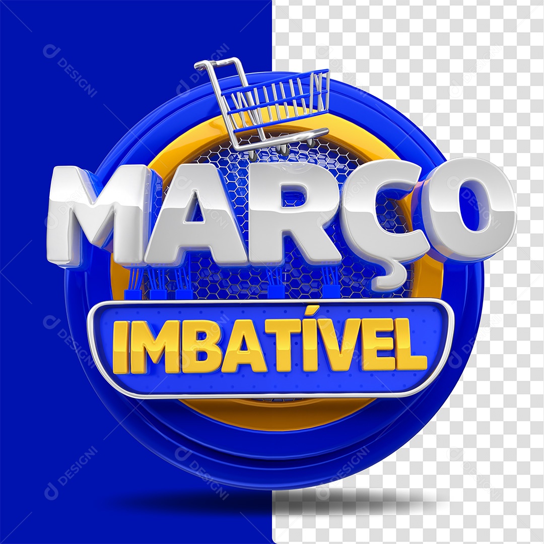 Março Imbatível Selo 3D Azul cinza e Amarelo para Composição PSD