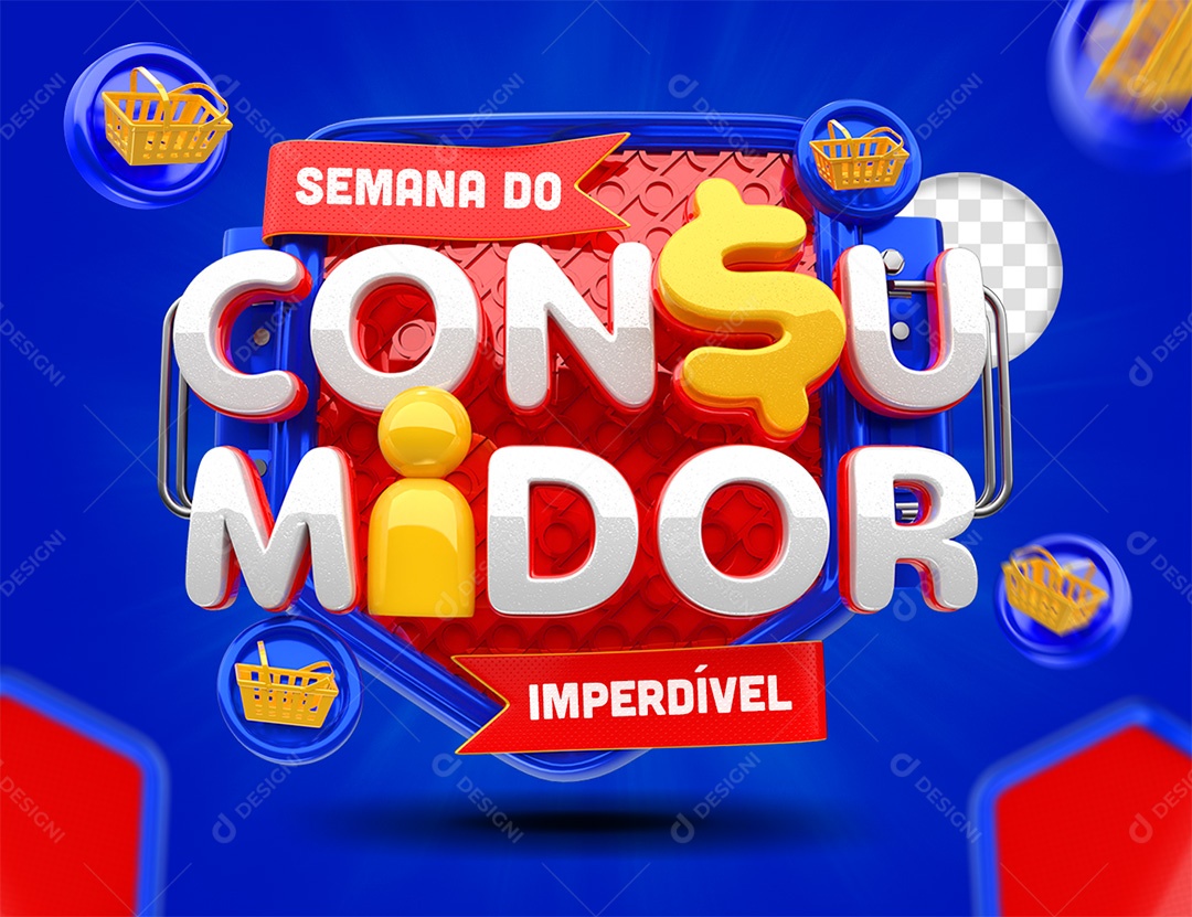 Selo 3D Semana do Consumidor Imperdível Vermelho azul e branco para Composição PSD