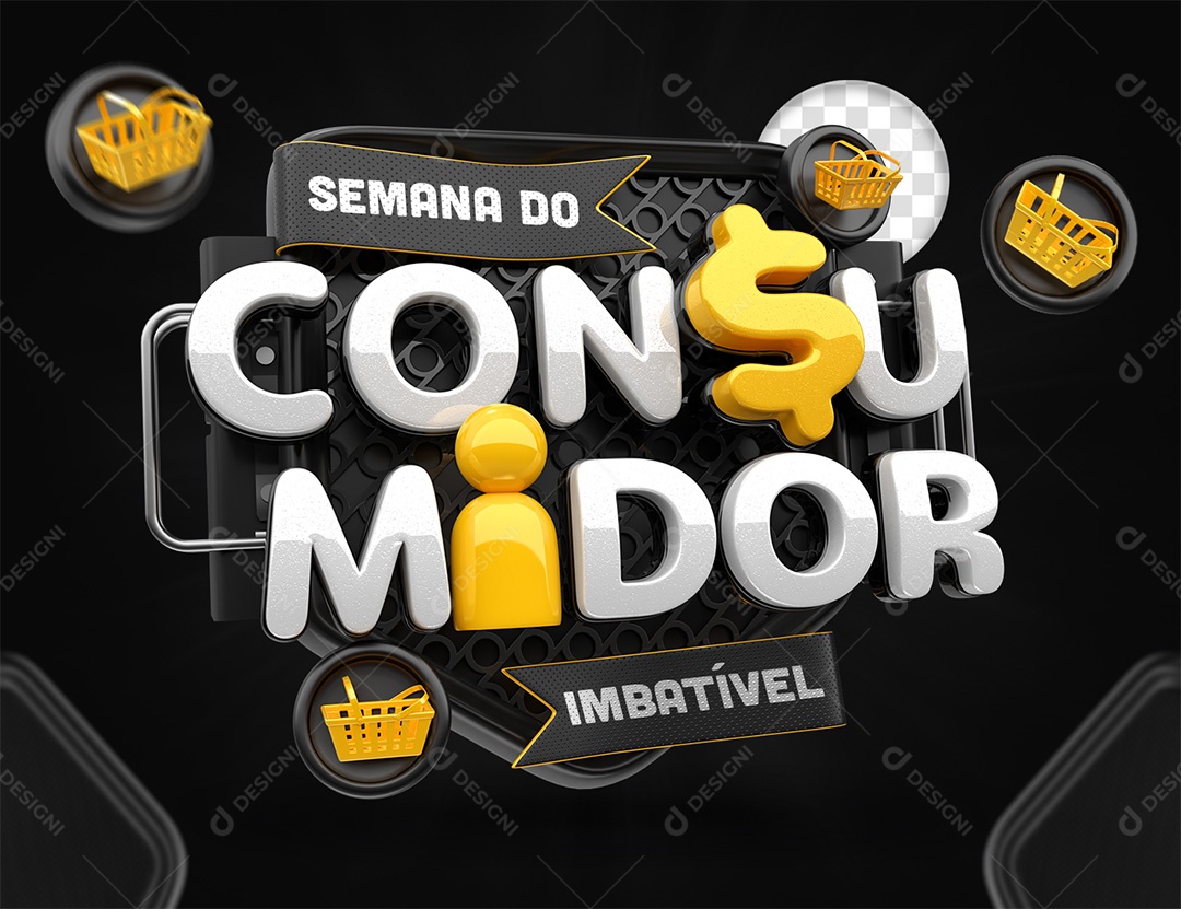 Semana do Consumidor Imperdível Selo 3D Preto amarelo e branco para Composição PSD