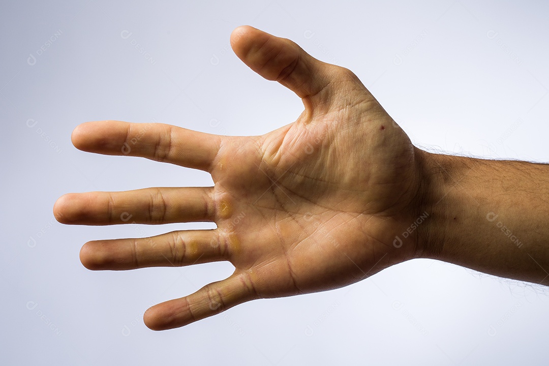 Mão aberta sobre fundo branco