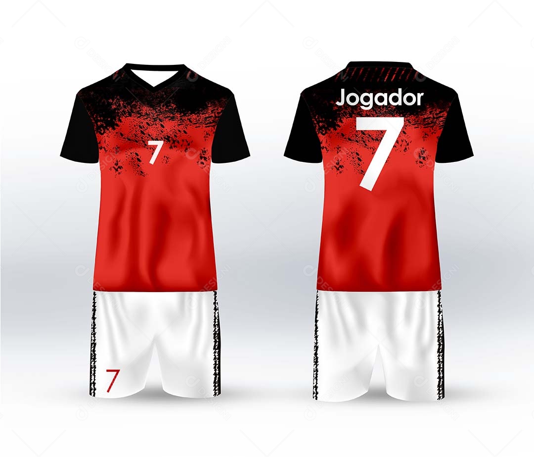 Uniforme de Futebol Vermelho e Branco Mockup PSD