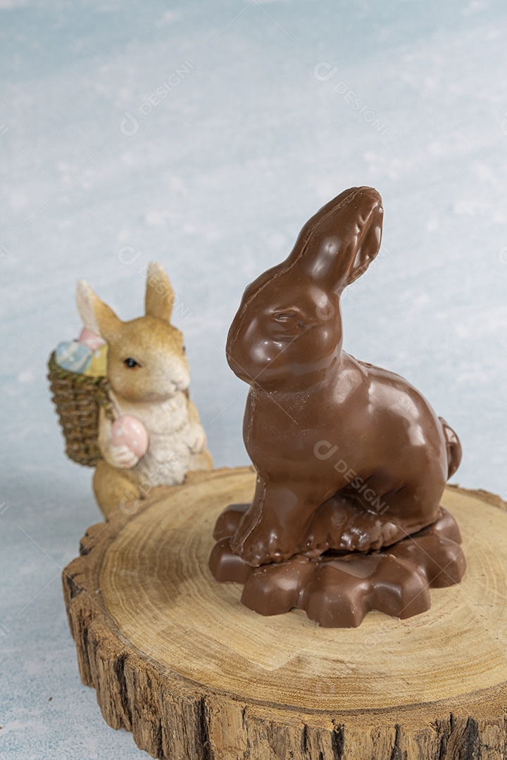 Coelho de chocolate placa de madeira