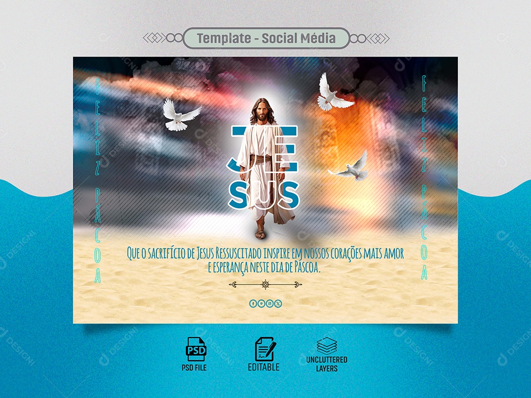 Banner Que o Sacrifício de Jesus Ressuscitado Inspire em nossos Corações Social Media PSD Editável