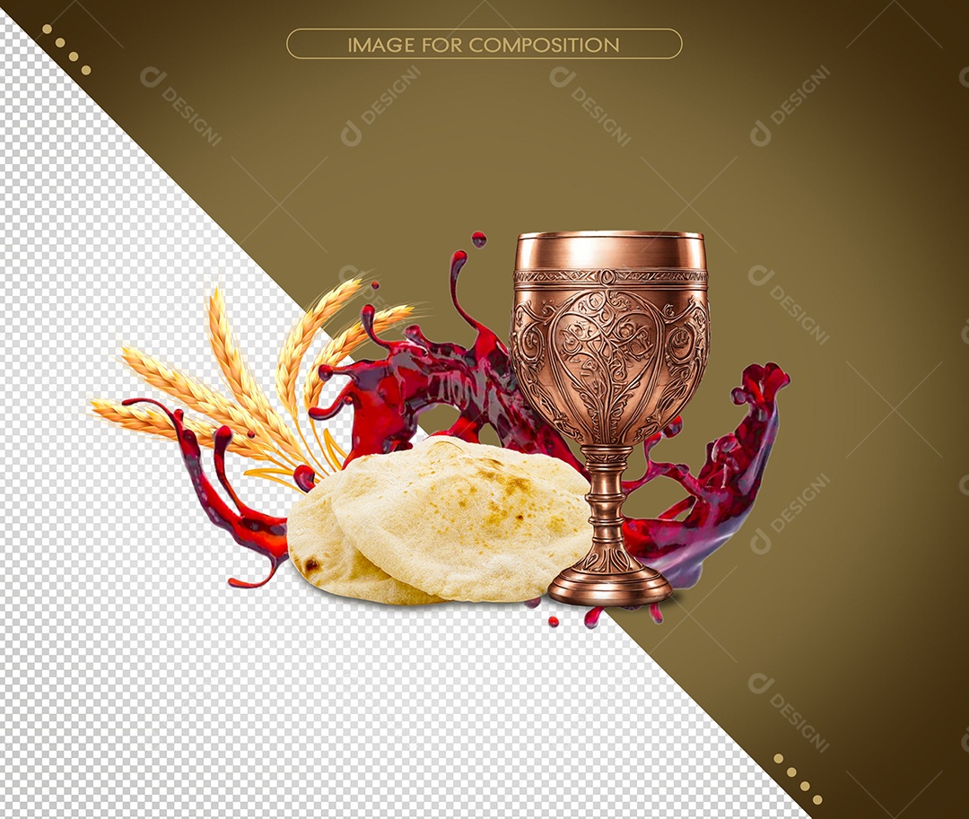 Cálice e Pão de Santa Ceia Elemento 3D para Composição PSD