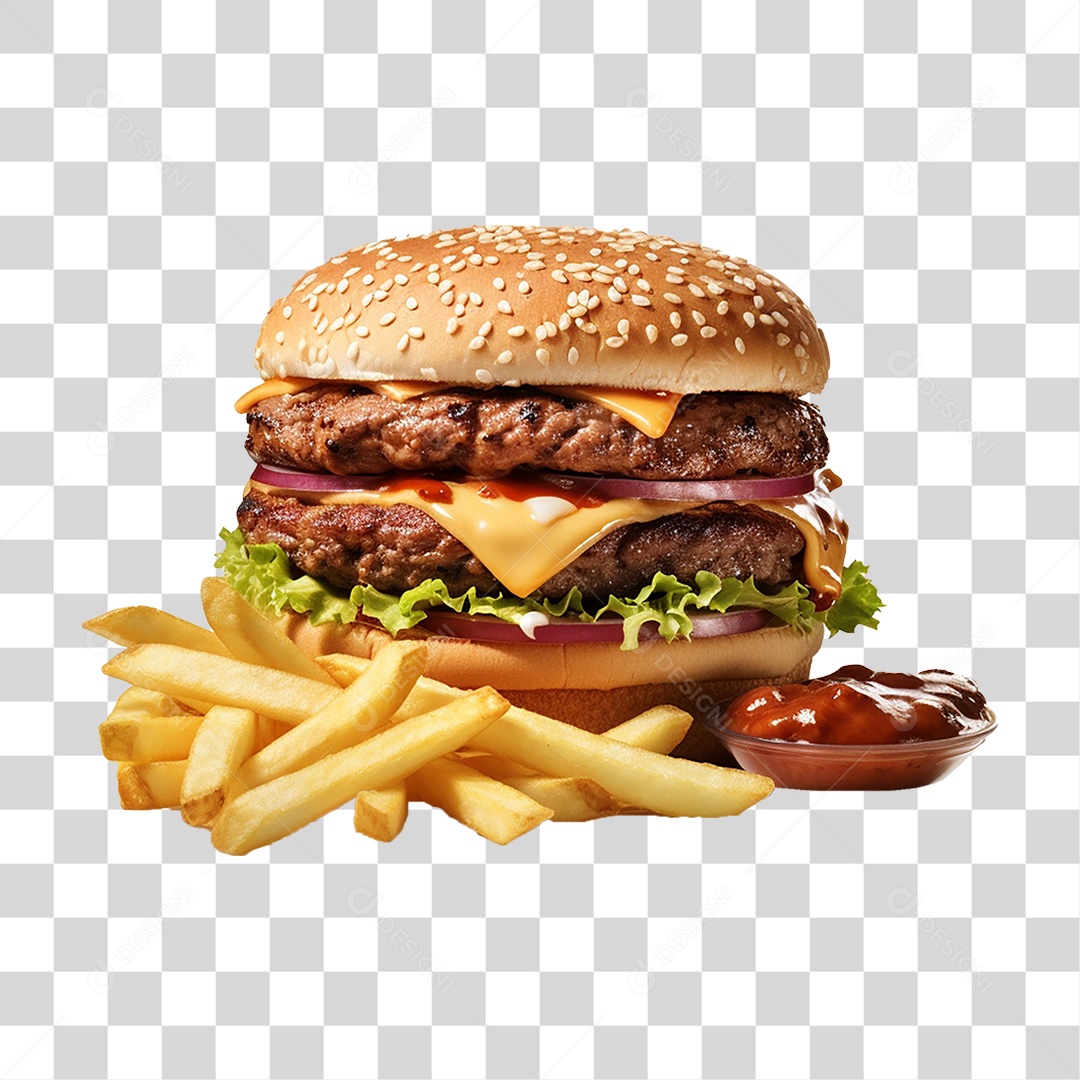 Hambúrguer Lanche Sanduiche Batata Frita PNG Transparente
