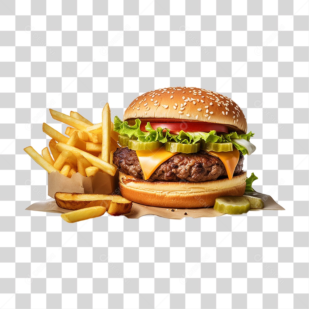 Hambúrguer Lanche Sanduiche Batata Frita PNG Transparente