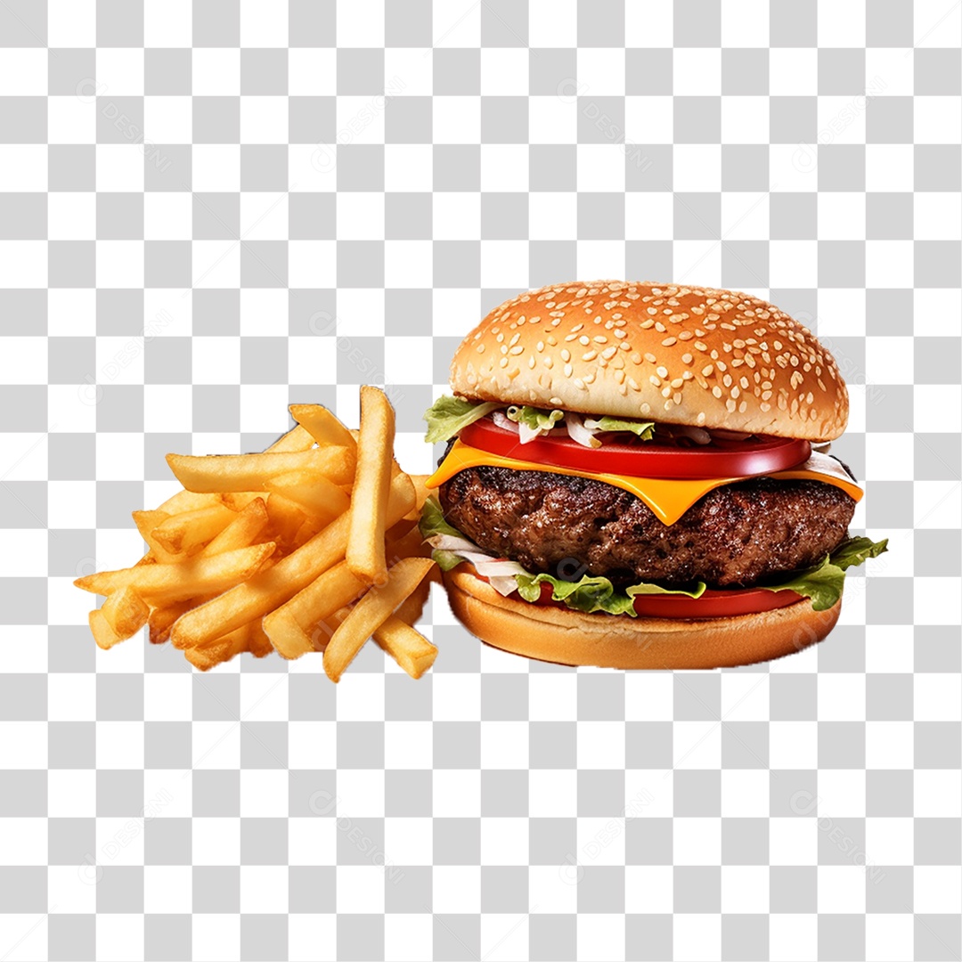 Hambúrguer Lanche Sanduiche Batata Fritas PNG Transparente