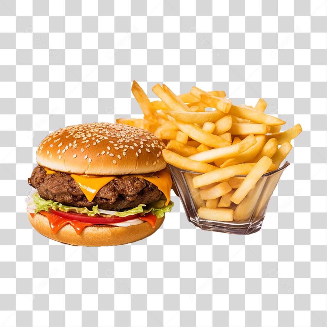 Hambúrguer Lanche Sanduiche Batata Fritas PNG Transparente