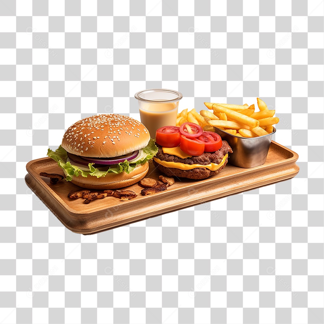 Hambúrguer Lanche Sanduiche Batata Fritas PNG Transparente