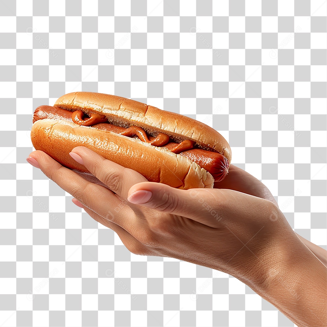 Mãos com Hot-Dog Lanche PNG Transparente