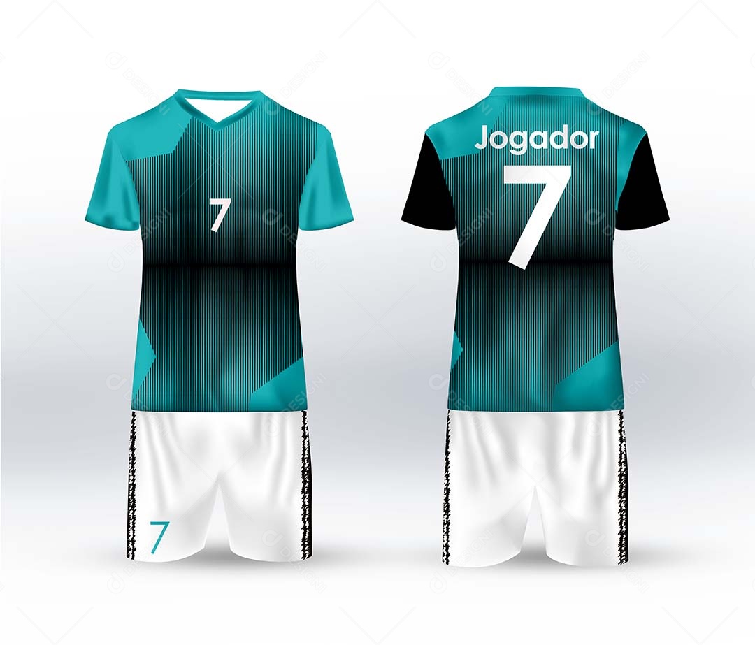 Uniforme de Futebol Azul Branco e Preto PSD + AI Editável