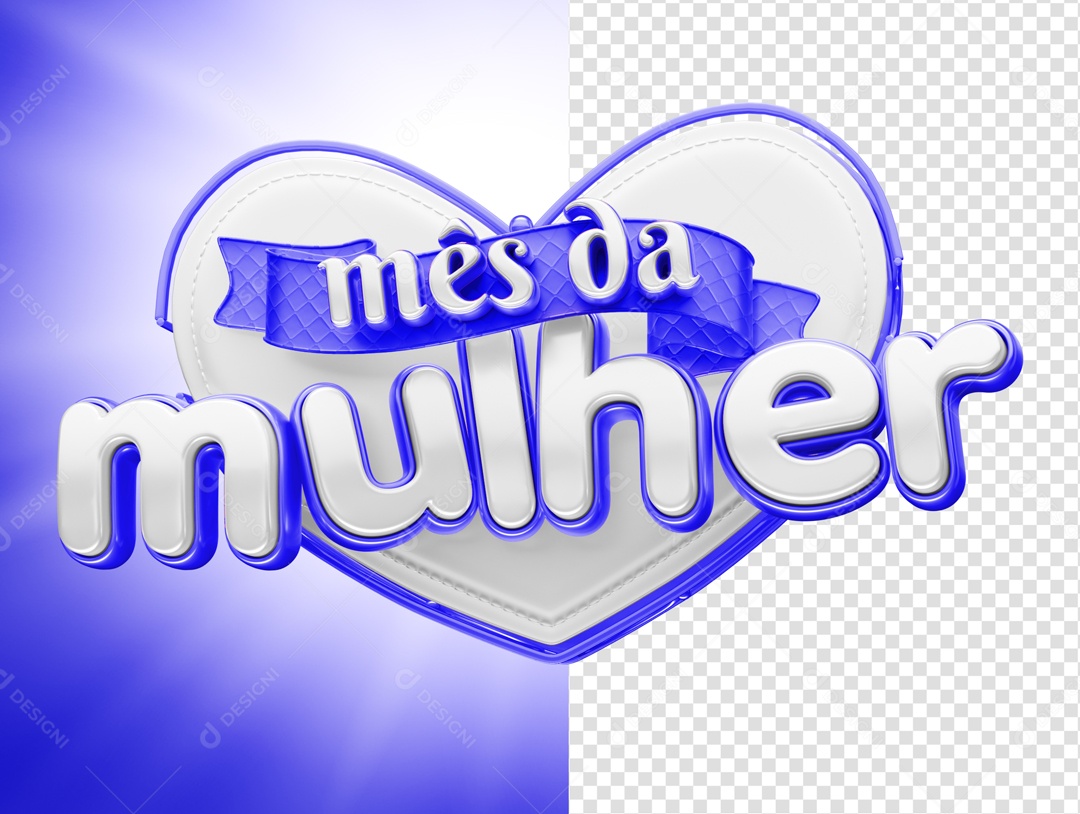 Mês da Mulher Selo 3D Azul Branco para Composição PSD