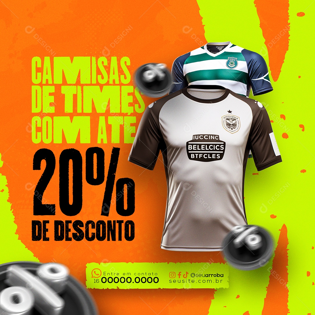 Loja Esportiva Camisas de Times com Até 20% de Desconto Social Media PSD Editável