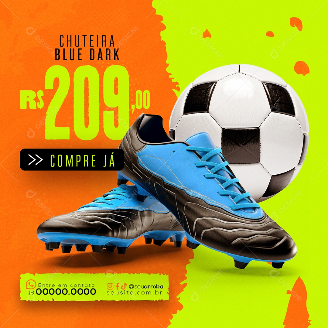 Loja Esportiva Chuteira Blue Dark compre já Bola Social Media PSD Editável