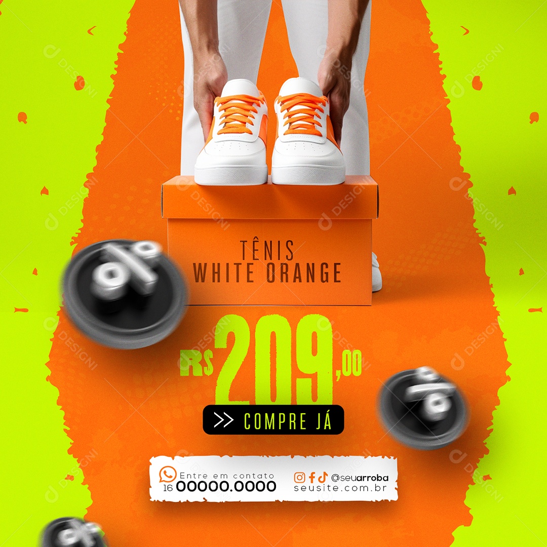 Loja Esportiva Tênis White Orange Compre já Social Media PSD Editável