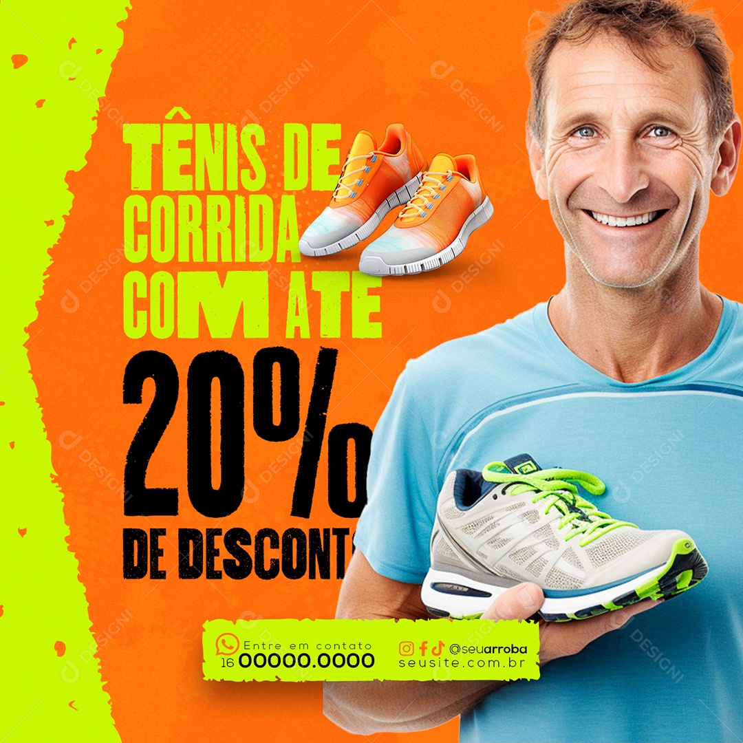 Loja Esportiva Tênis de Corrida com Até 20% de Desconto Social Media PSD Editável