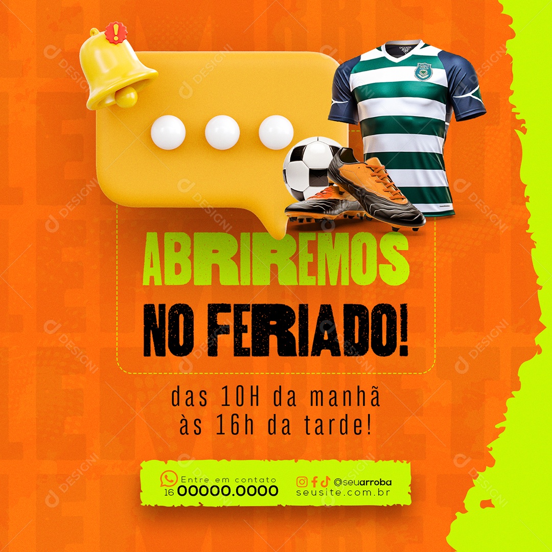 Loja Esportiva Aviso Abriremos no Feriado Social Media PSD Editável