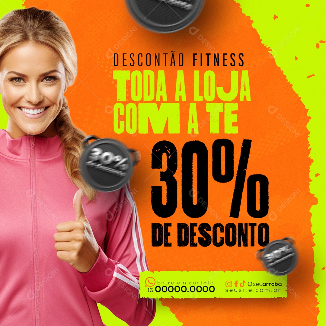 Loja Esportiva Descontão Fitness toda a loja com até 30% de Desconto Social Media PSD Editável