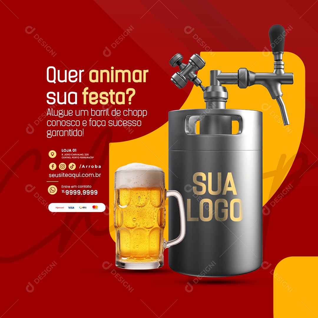 Chopp Quer animar sua Festa Aluguel um barril Social Media PSD Editável