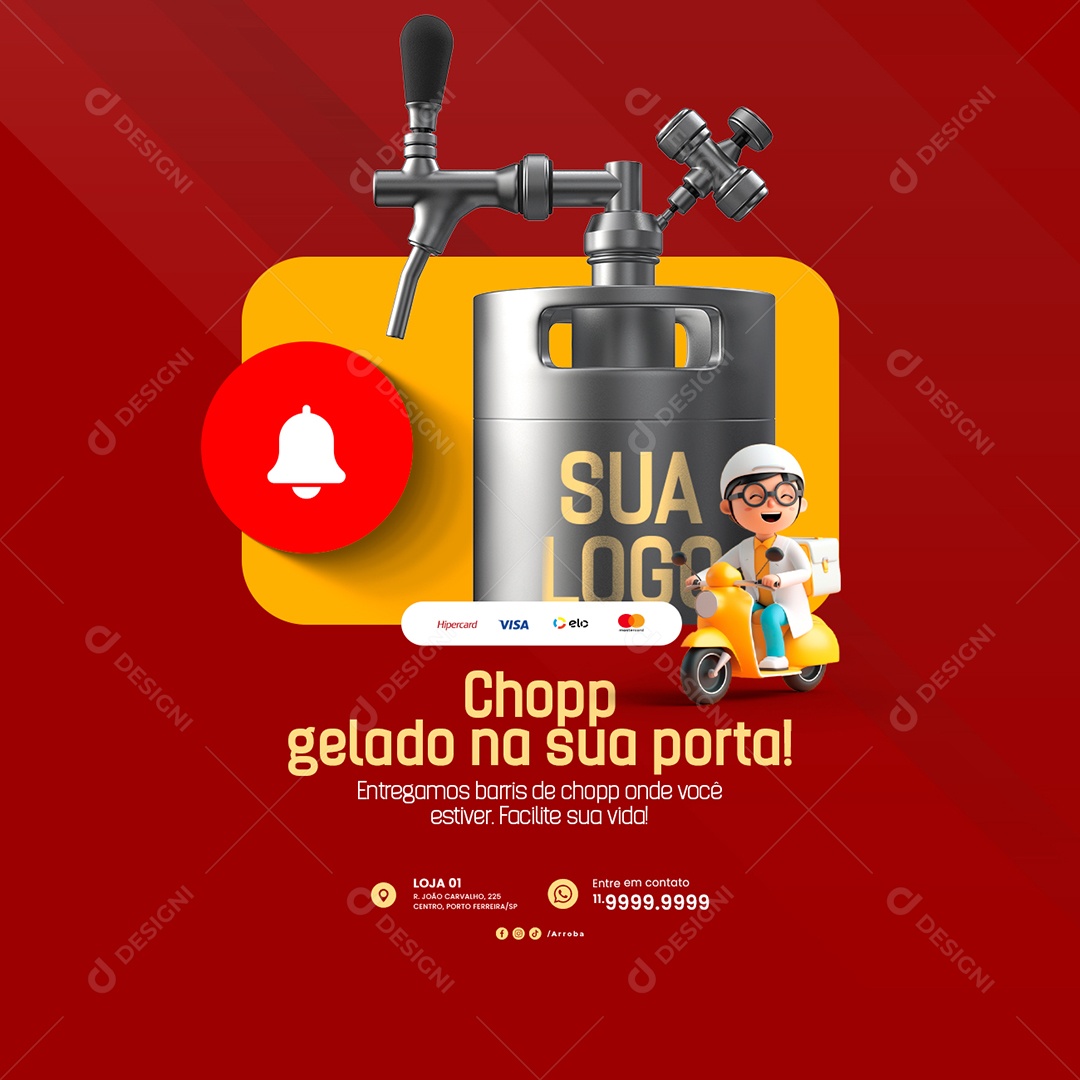 Chopp gelado na sua porta Entregamos barris Social Media PSD Editável