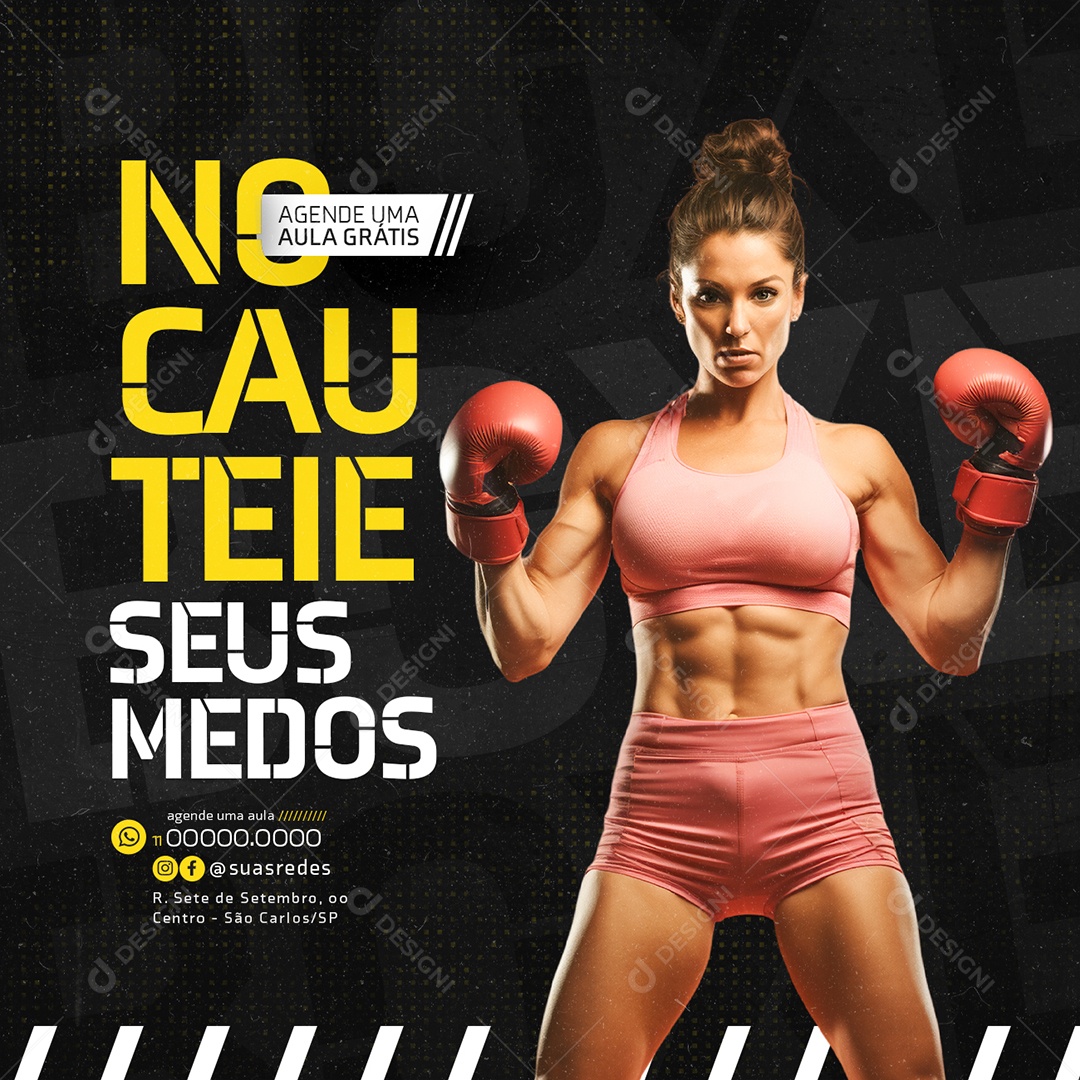 Aulas de Boxe Nocauteie agende uma Aula Grátis Social Media PSD Editável