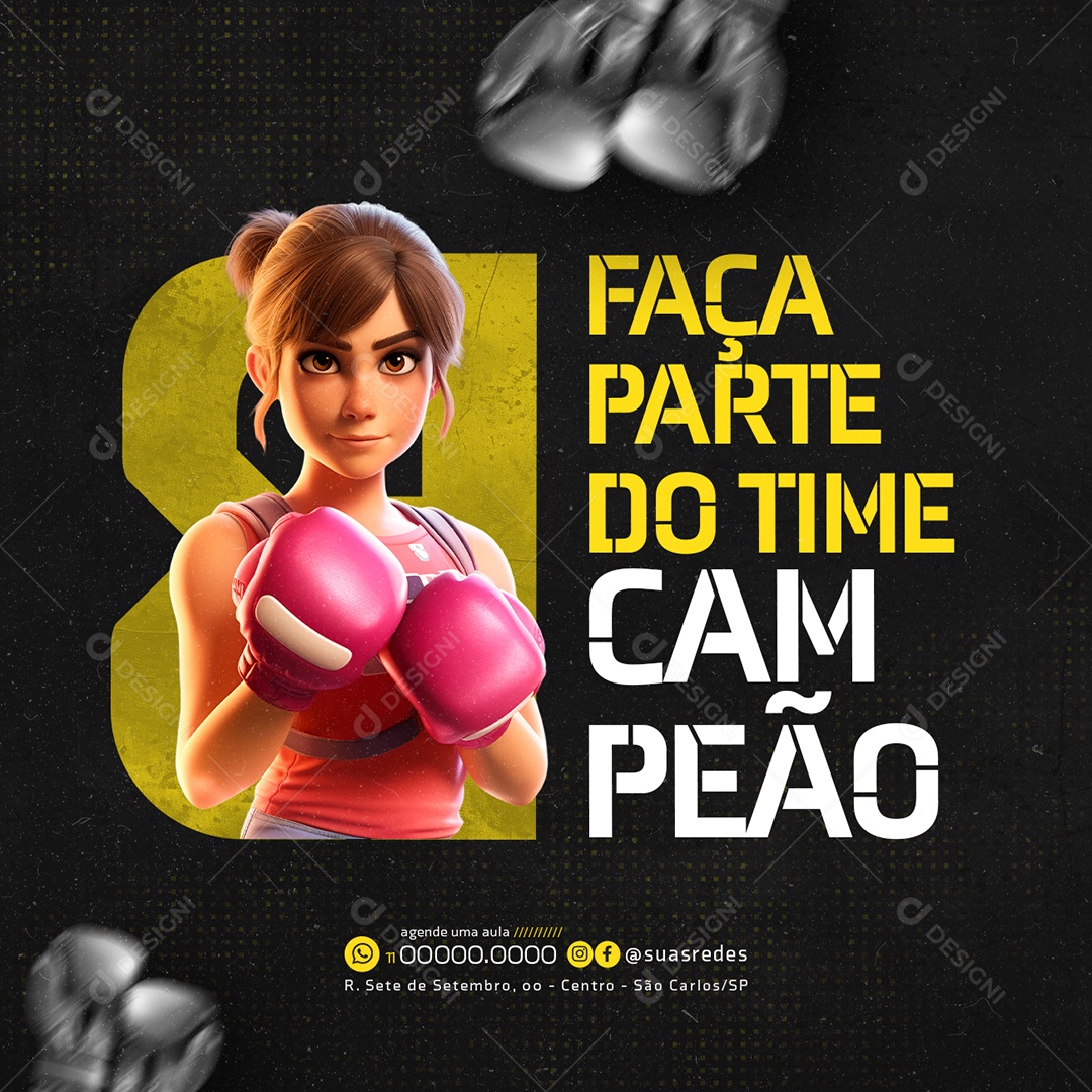 Aulas de Boxe Faça parte do Time Campeão Social Media PSD Editável