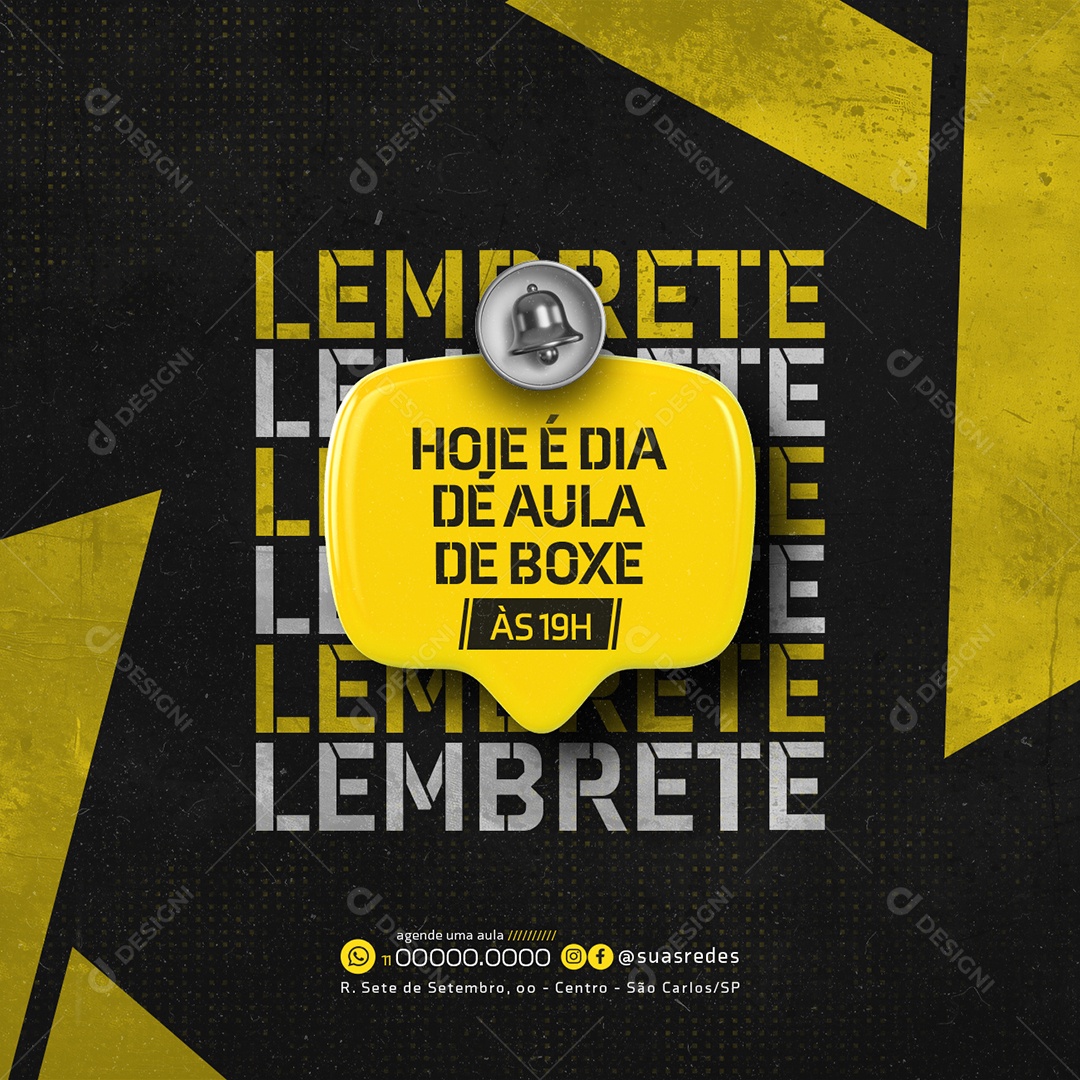 Lembrete Hoje é Dia de Aulas de Boxe Social Media PSD Editável