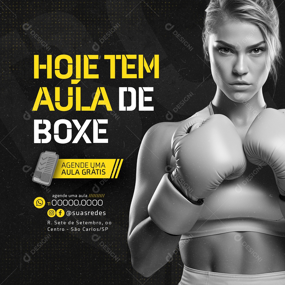 Aulas de Boxe Hoje tem Agende uma Aula grátis Social Media PSD Editável