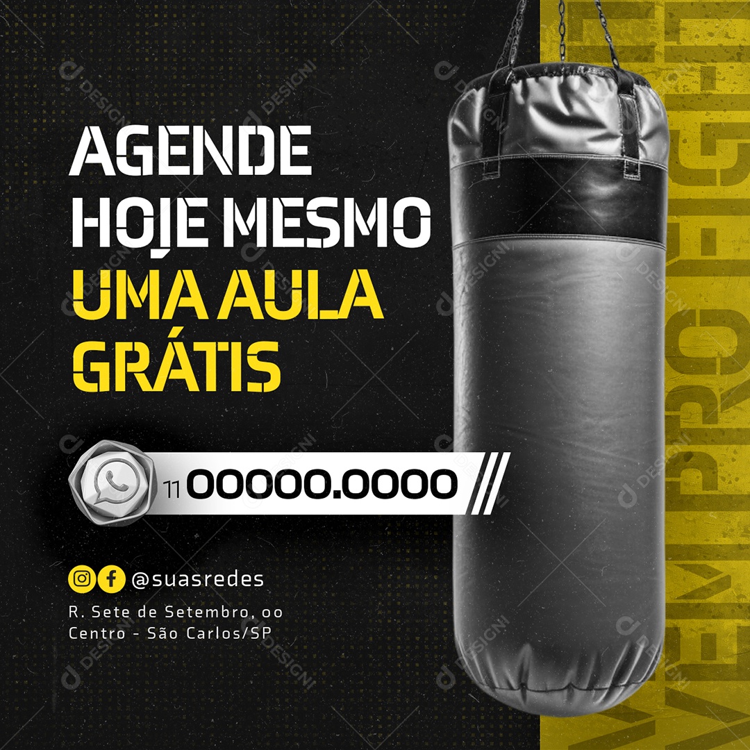Aulas de Boxe Agende hoje mesmo uma aula grátis Social Media PSD Editável