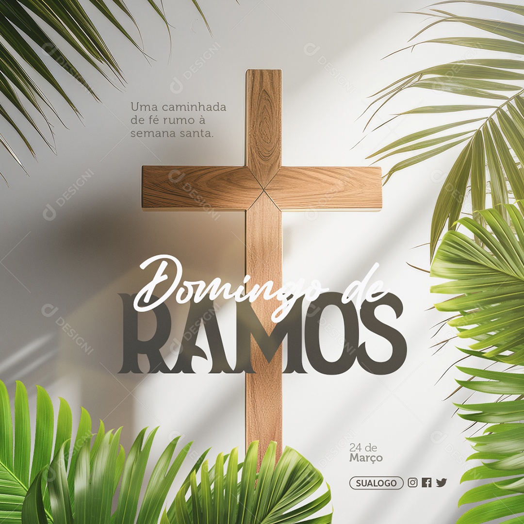 Domingo de Ramos 24 de Março uma Caminhada de Fé Rumo Social Media PSD Editável