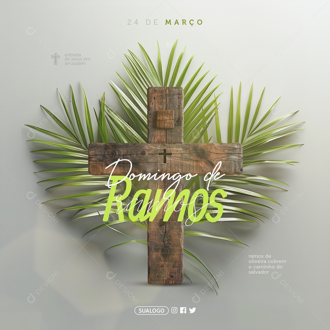 Domingo de Ramos 24 de Março de Oliveira Cobrem o Caminho do Salvador Social Media PSD Editável