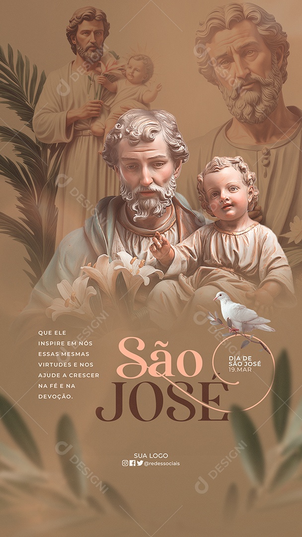 Story Dia de São José 19 de Março que Ele Inspire em Nós Social Media PSD Editável
