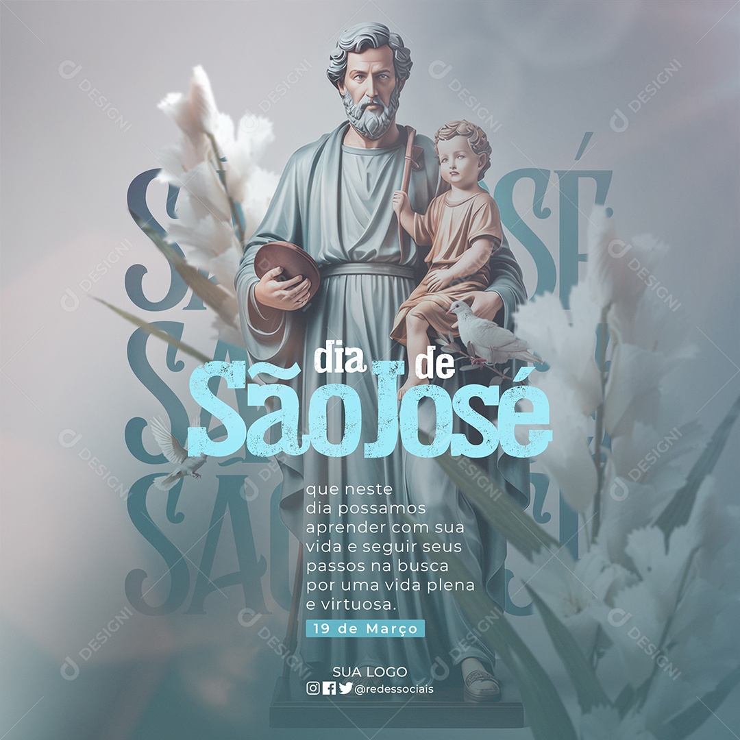 Dia de São José 19 de Março que Possamos Aprender com sua Vida Social Media PSD Editável