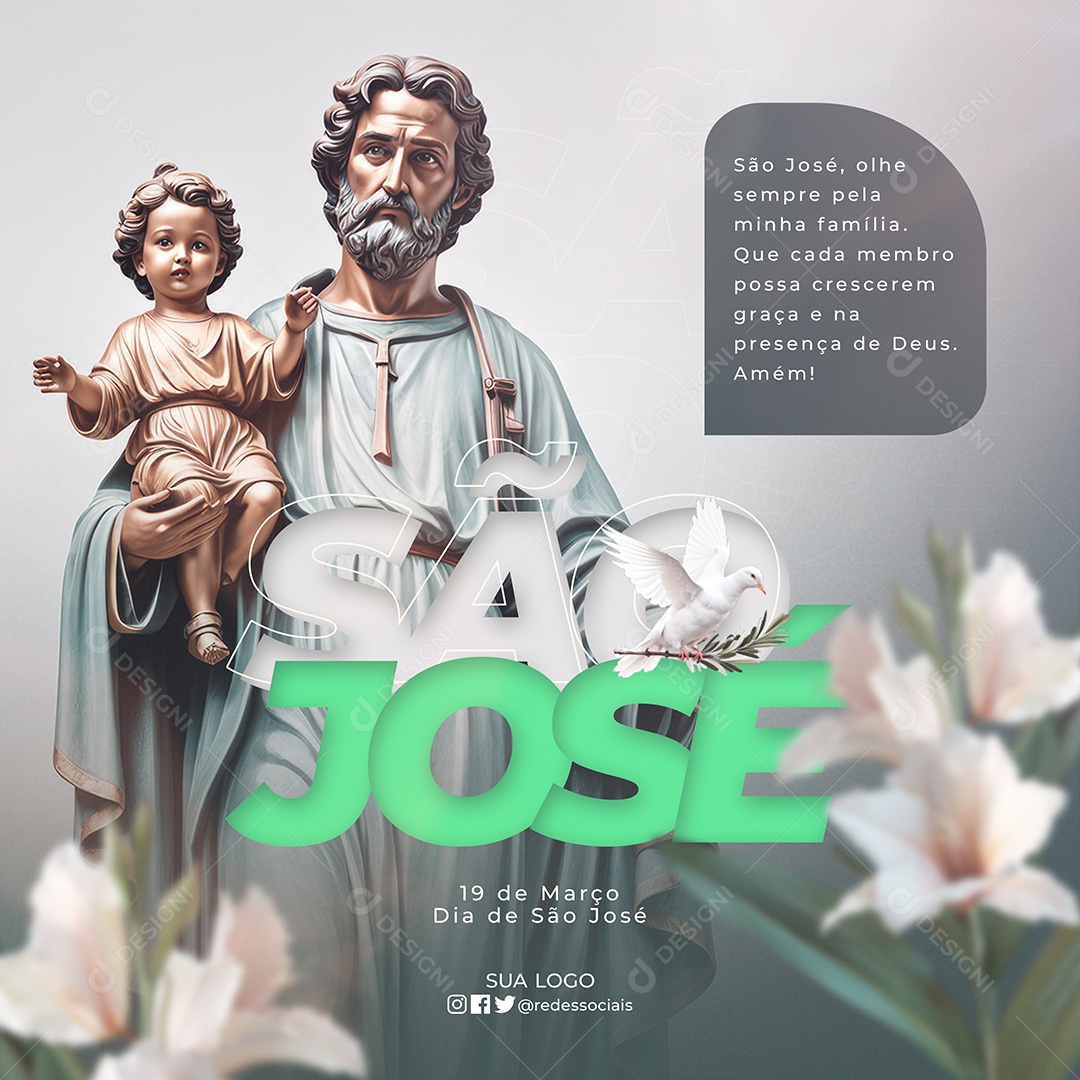 Dia de São José 19 de Março Olhe Sempre pela Munha Família Social Media PSD Editável