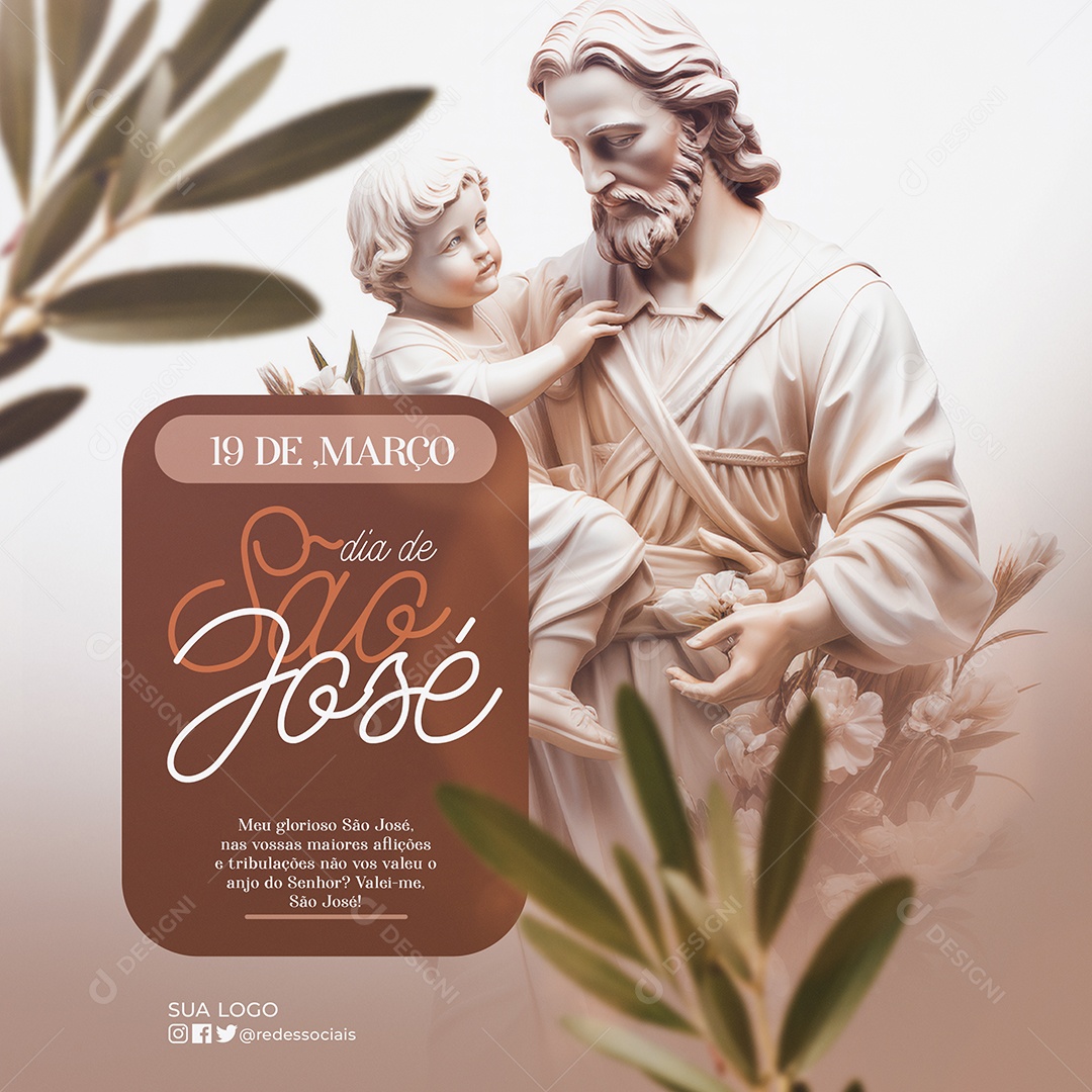 Dia de São José 19 de Março nas Vossas Maiores Aflições Social Media PSD Editável