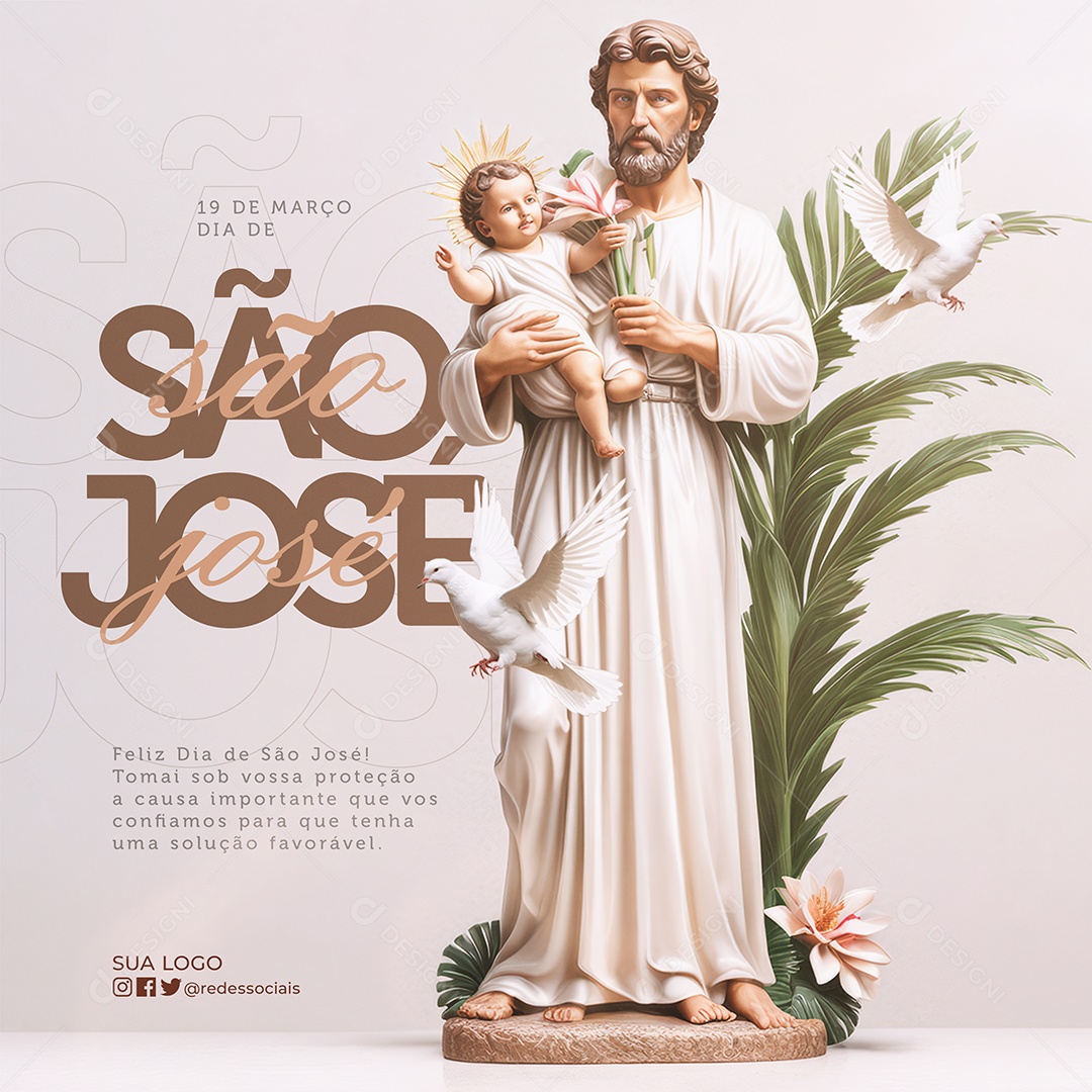 Dia de São José 19 de Março Tomei Sob Vossa Proteção Social Media PSD Editável