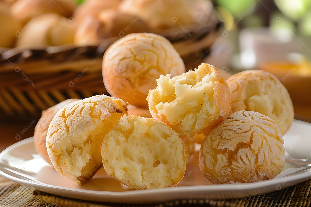 Pão de leite recheado com queijo sobre prato branco