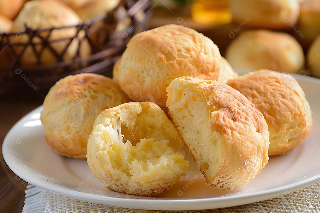 Pão de leite recheado com queijo sobre prato branco