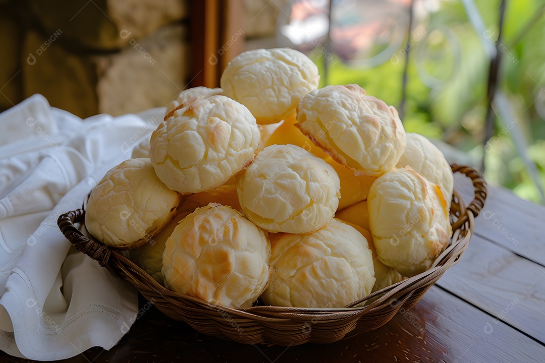 Cestinha com pães de queijo delicioso