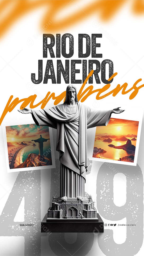 Story Aniversário Rio de Janeiro 459 Anos parabéns Social Media PSD Editável