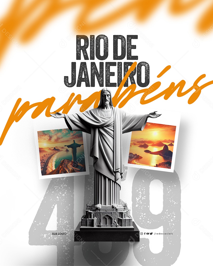Aniversário Rio de Janeiro 459 Anos parabéns Social Media PSD Editável