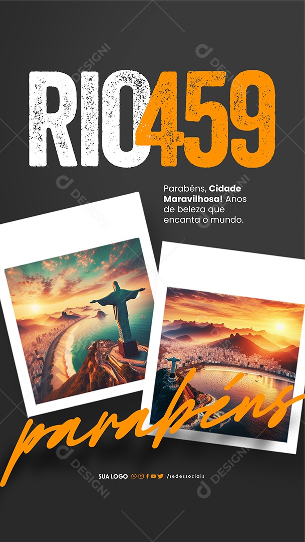 Story Aniversário Rio de Janeiro 459 Anos Parabéns Cidade Social Media PSD Editável