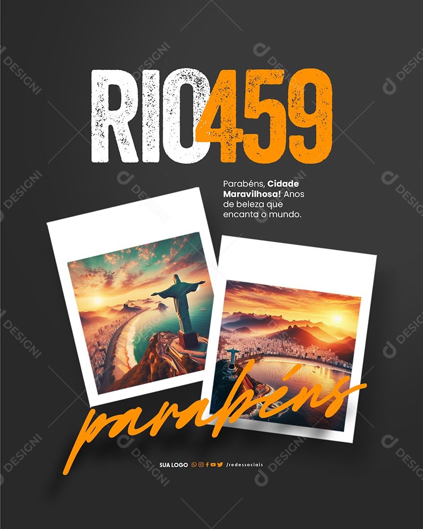 Aniversário Rio de Janeiro 459 Anos Parabéns Cidade Social Media PSD Editável